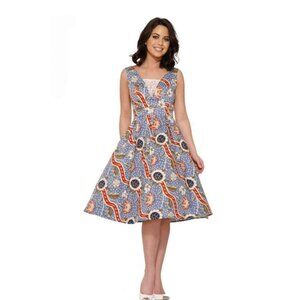 NWT Hearts & Roses SZ 12 Dress Blue Floral Retro 50s Rockabilly Swing Pin Up